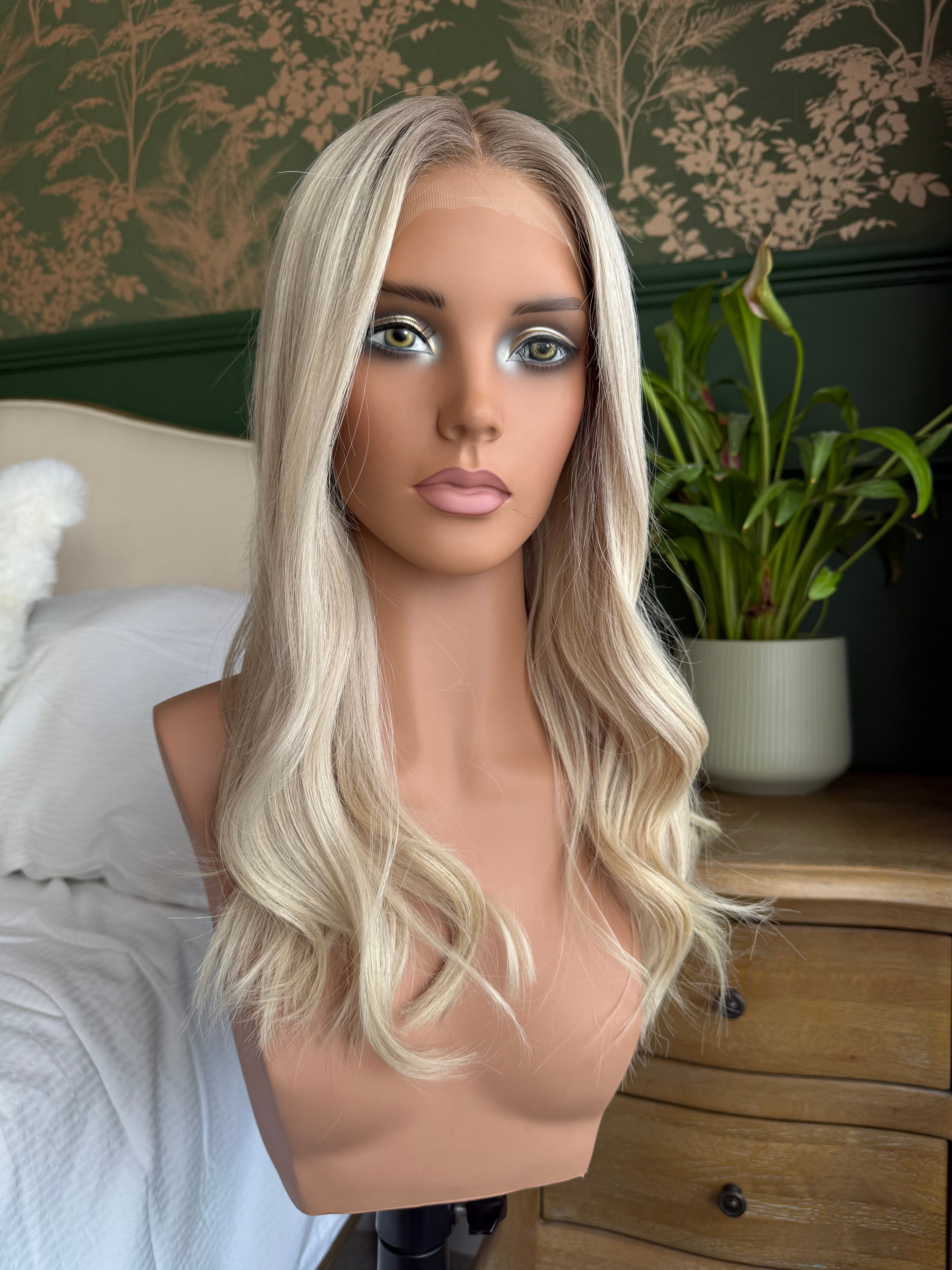 Luna Glueless Lace Top Human Hair Wig 18" Long (Small)