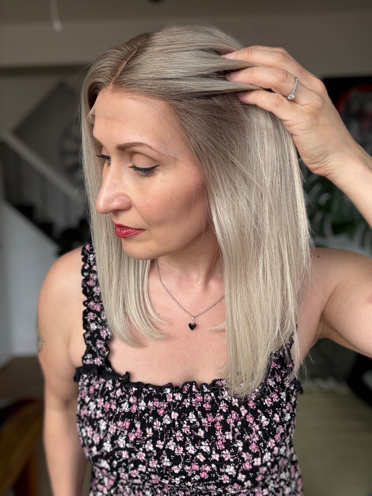 Luna Glueless Lace Top Human Hair Wig 14" Long BOB (Small 21.5")