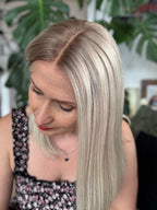 Luna Glueless Lace Top Human Hair Wig 14" Long BOB (Small 21.5")
