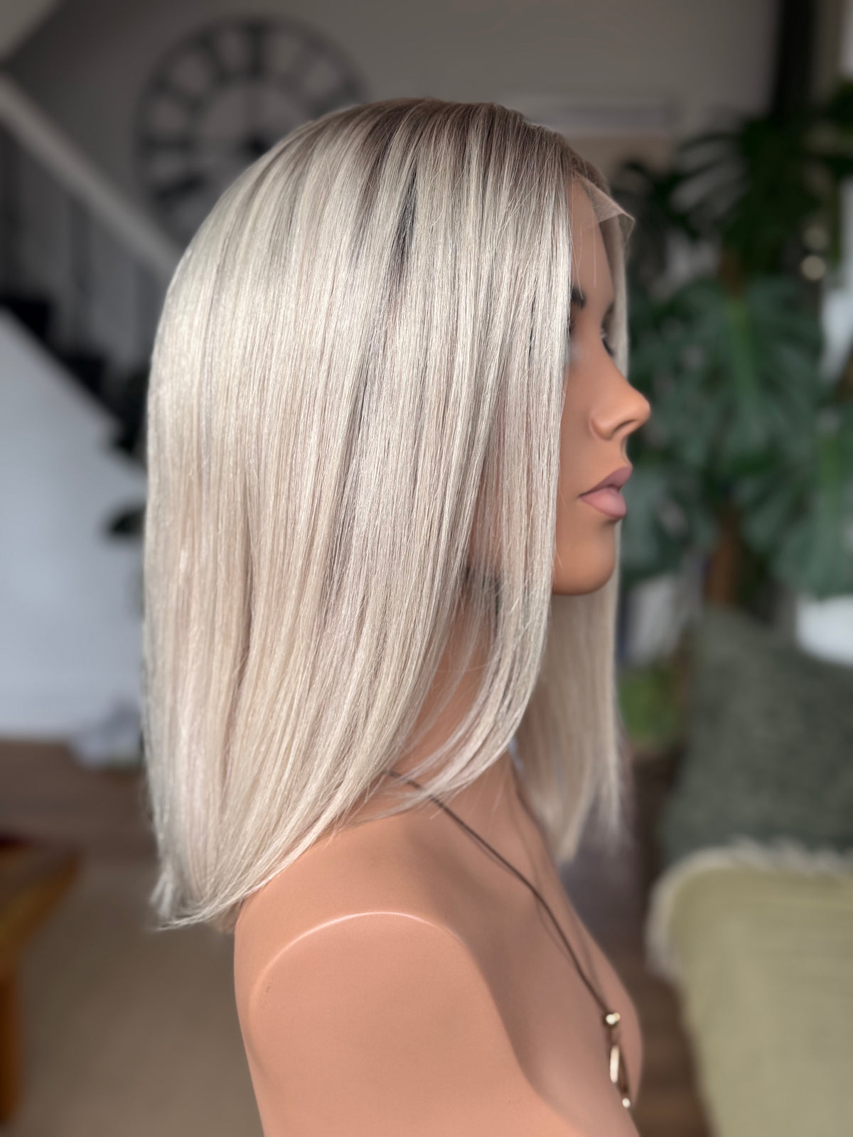 Luna Glueless Lace Top Human Hair Wig 14" Long BOB (Small 21.5")