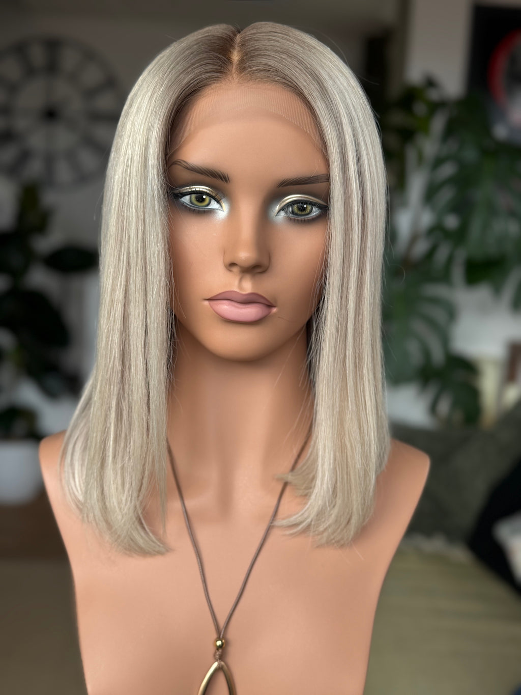 Luna Glueless Lace Top Human Hair Wig 14" Long BOB (Small 21.5")