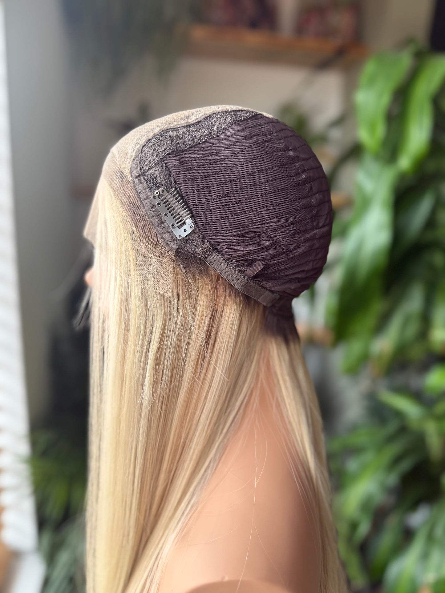 Sarah HD Lace Top 24" Long, European Human Hair Wig,  Platinum Blonde (S)