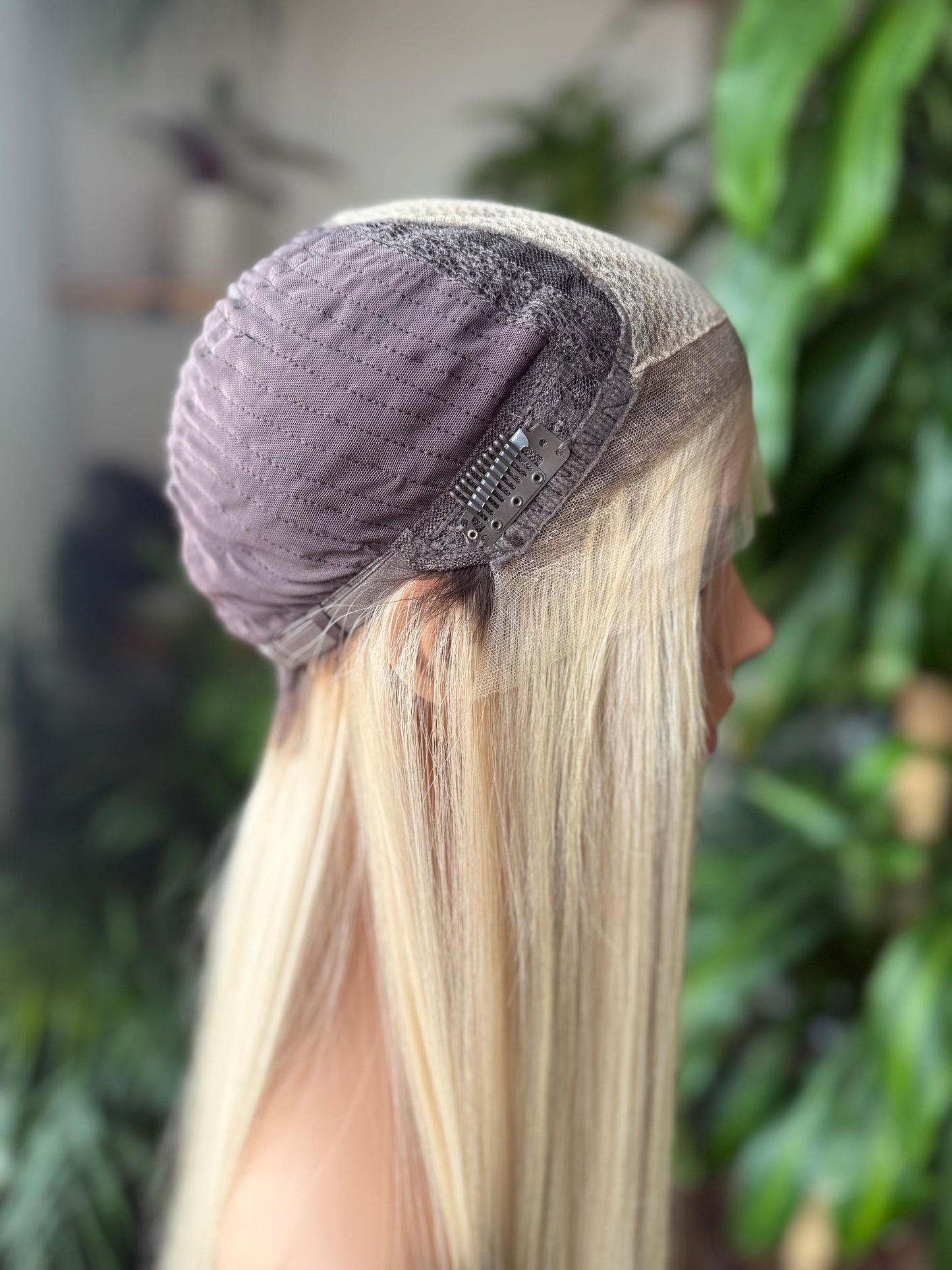 Sarah HD Lace Top 24" Long, European Human Hair Wig,  Platinum Blonde (S)