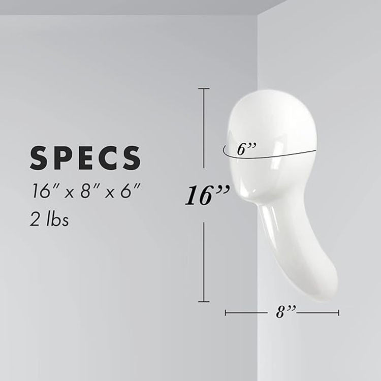 Women's Fiberglass Long Neck Wall Stand Mannequin Head for Wig Cap Display