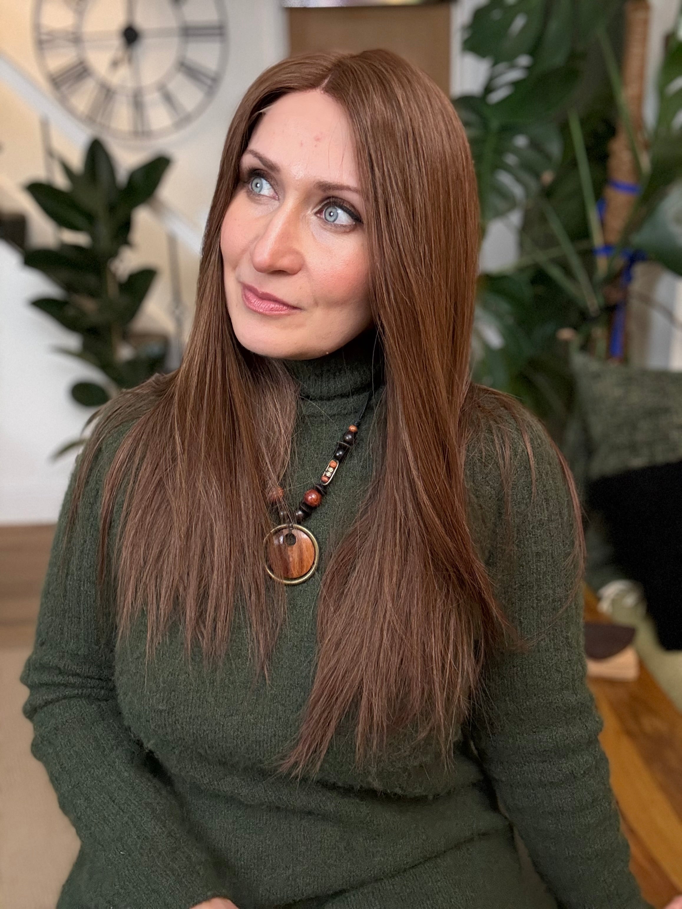 Sienna HD Lace Front 100% Hand Tied Virgin Human Hair 20’’ Long (S) - GG4 Chestnut Brown - Human Hair Wig