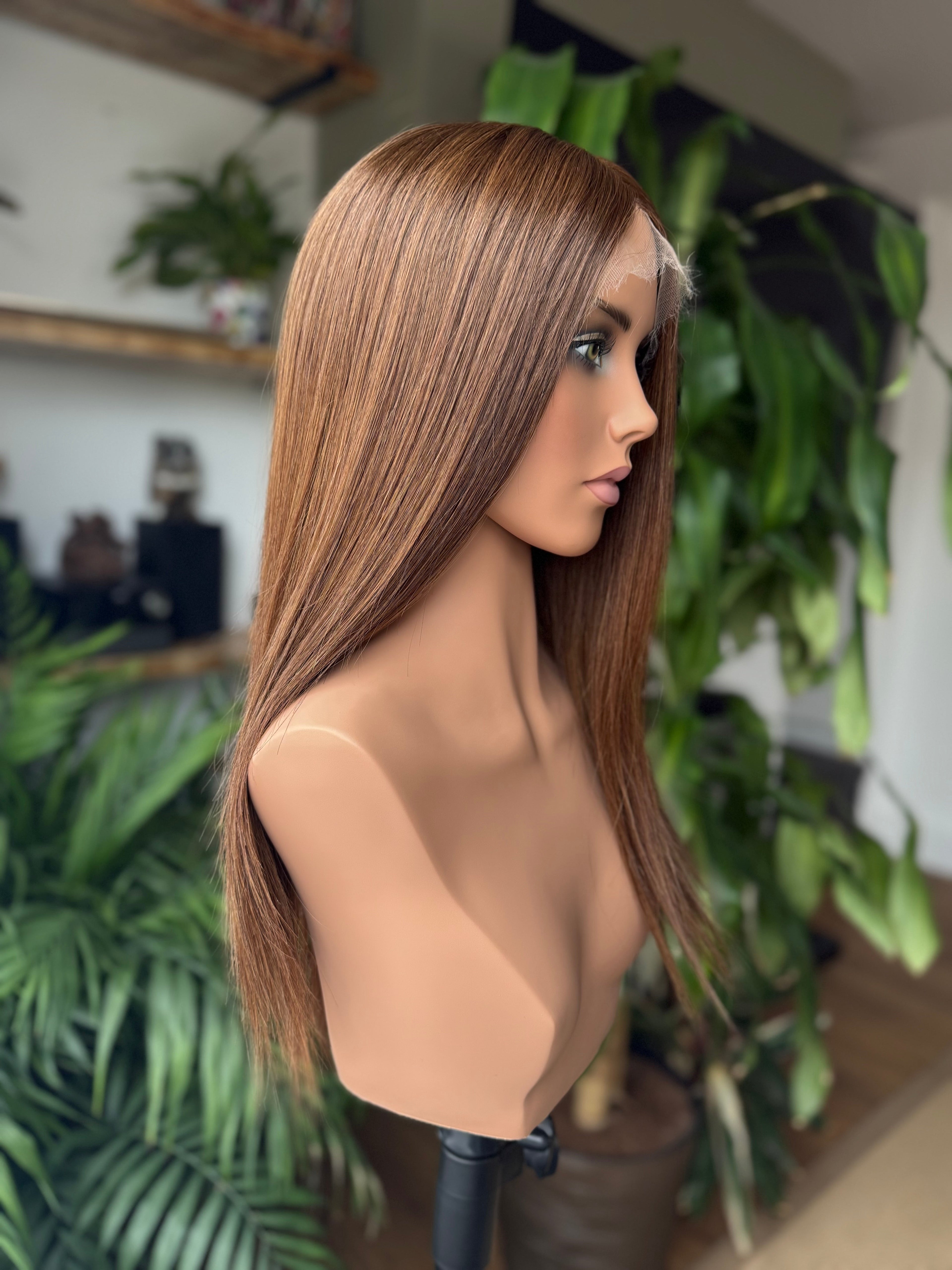 Sienna HD Lace Front 100% Hand Tied Virgin Human Hair 20’’ Long (S) - GG4 Chestnut Brown - Human Hair Wig
