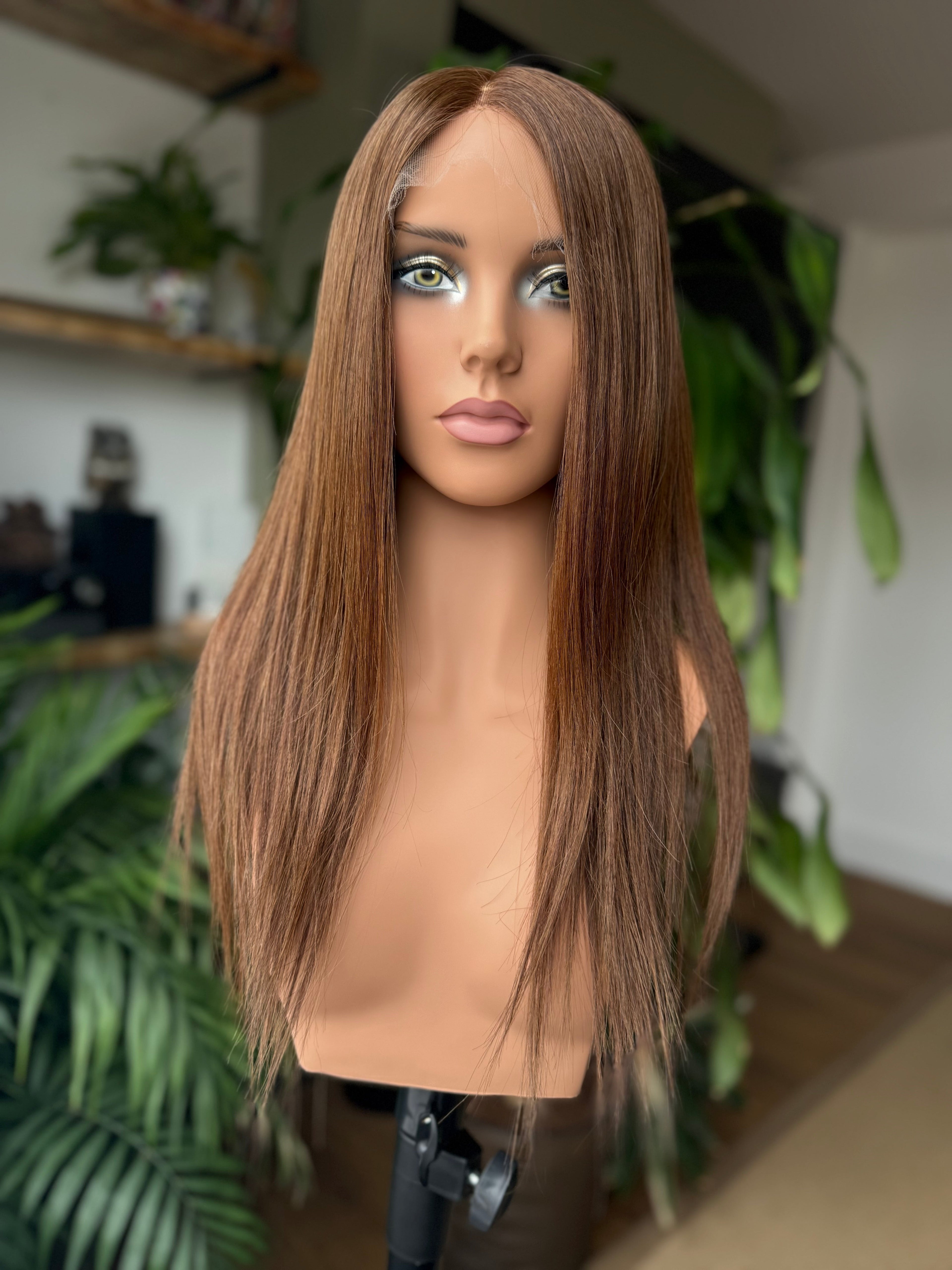 Sienna HD Lace Front 100% Hand Tied Virgin Human Hair 20’’ Long (S) - GG4 Chestnut Brown - Human Hair Wig