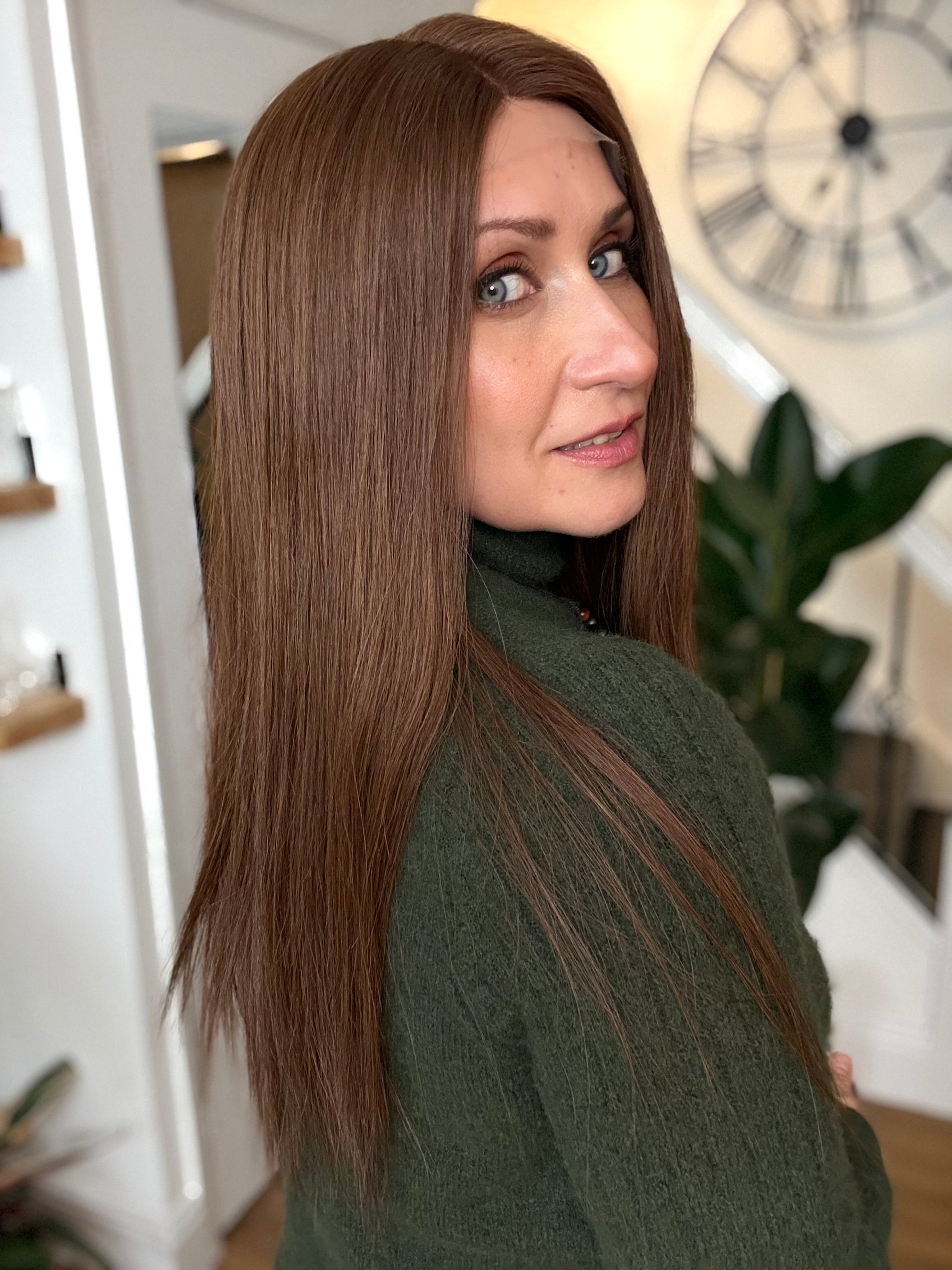 Sienna HD Lace Front 100% Hand Tied Virgin Human Hair 20’’ Long (S) - GG4 Chestnut Brown - Human Hair Wig