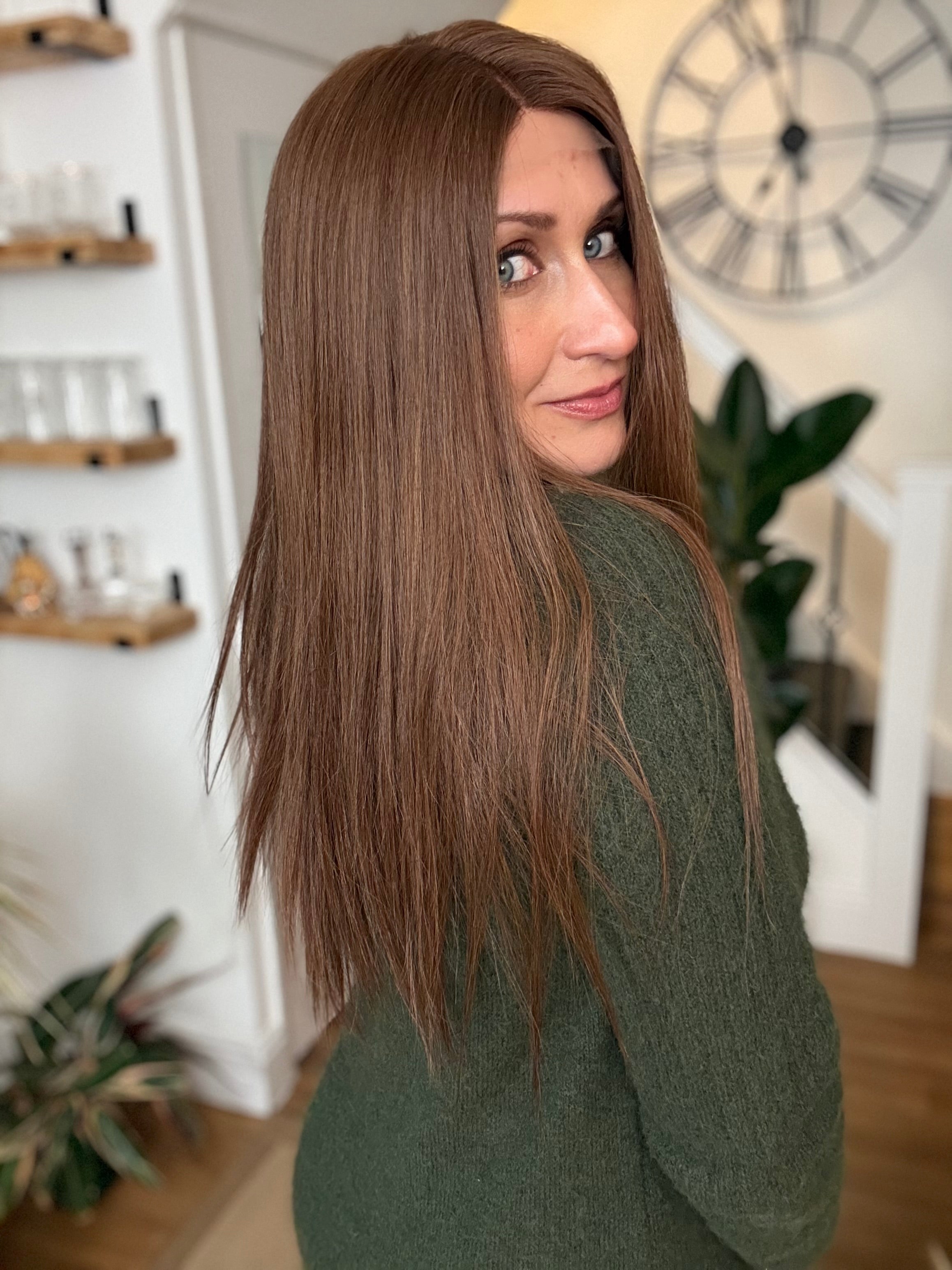 Sienna HD Lace Front 100% Hand Tied Virgin Human Hair 20’’ Long (S) - GG4 Chestnut Brown - Human Hair Wig