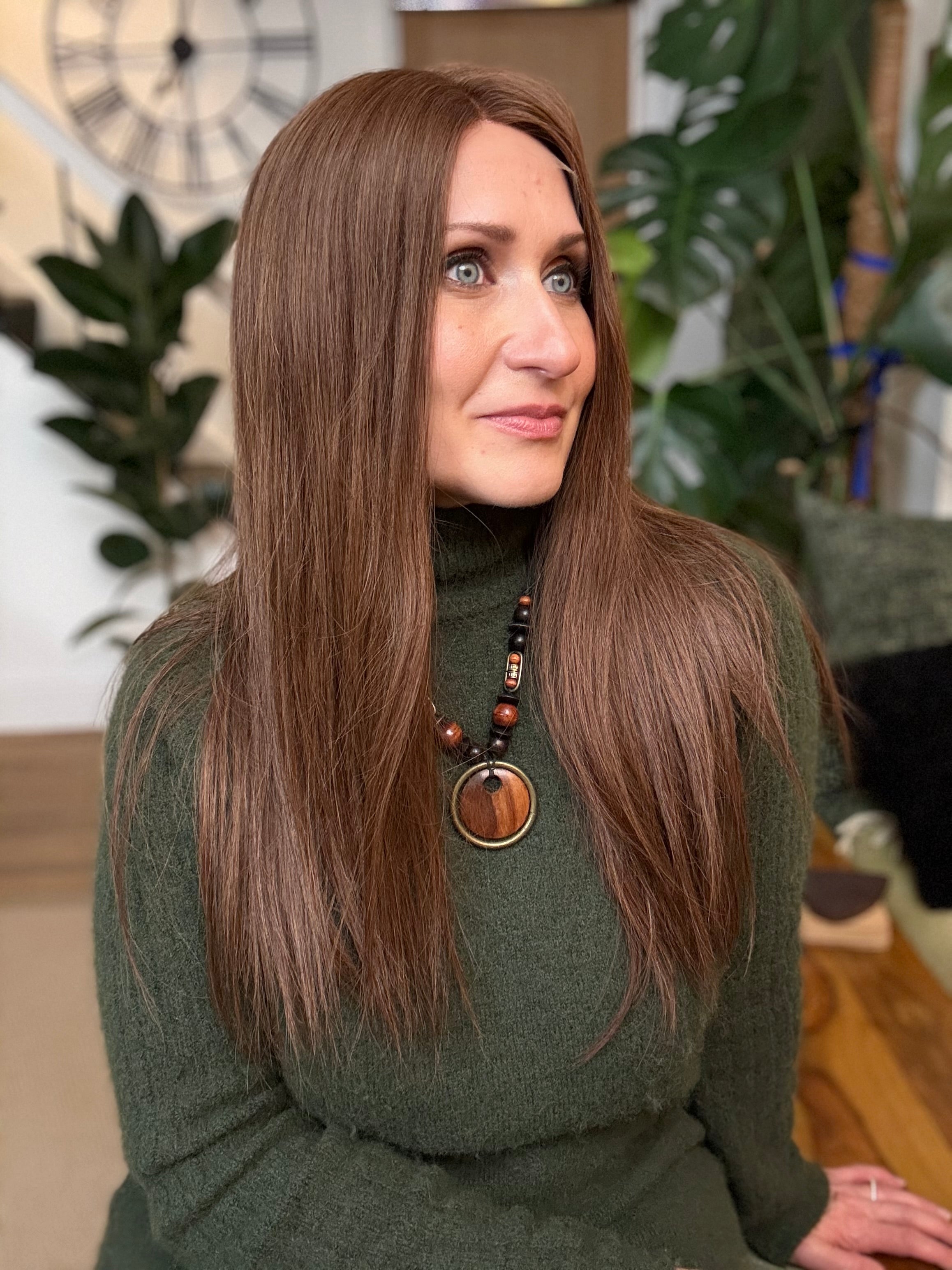 Sienna HD Lace Front 100% Hand Tied Virgin Human Hair 20’’ Long (S) - GG4 Chestnut Brown - Human Hair Wig